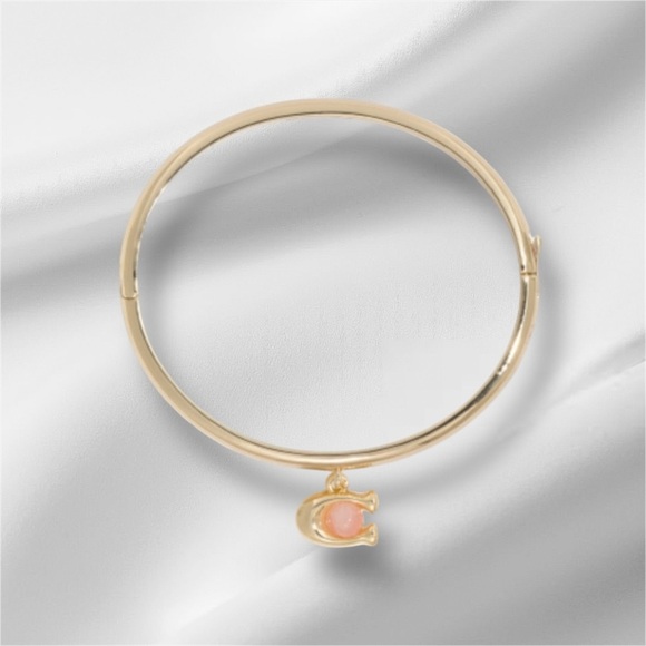 Coach Hinged Bangle Bracelet Gold tone with Rose Quartz C NWT - Picture 5 of 6